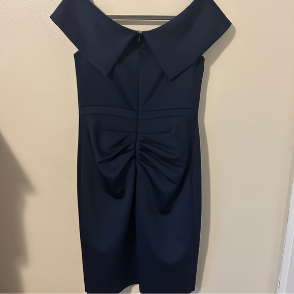 New Women’s Off the Shoulder Dark Blue MIDI Dress with Ruffle Size 12 - Picture 8 of 13